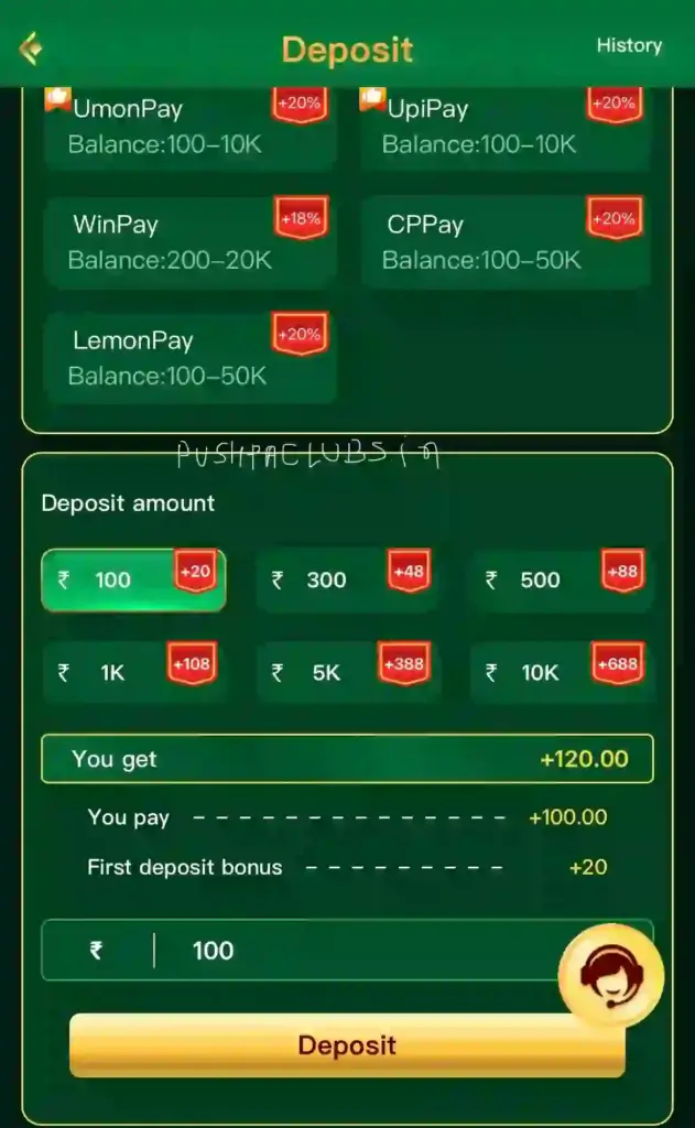 push club deposit 2